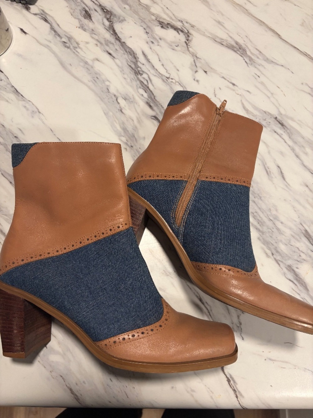 Attiva Leather and Denim Ankle Boots Size 7.5